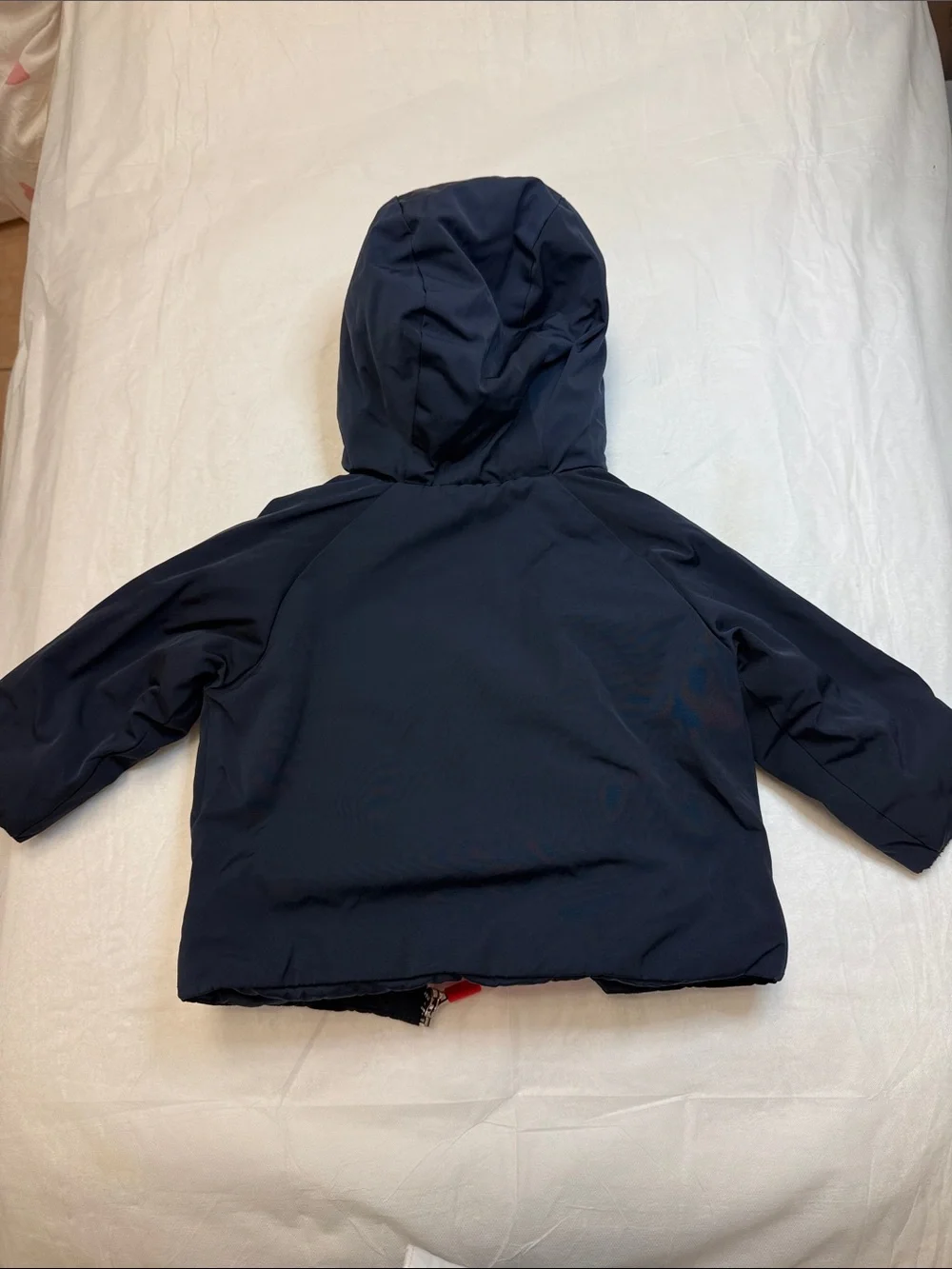 Jacadi Navy Hooded Puffer with Red Interior